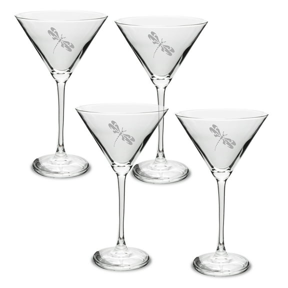 Dragonfly Deep Etched Martini Glass Set of 4