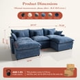 thumbnail image 2 of OLINOA 108" Modular Sectional Sofa with Double Ottomans, Ultra-Soft Chenille U-Shaped Sectional Couch, Deep Seat Convertible Sofa Bed with Side Pockets & Extra Pillows for Living Room, Blue, 2 of 9