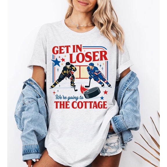 Get In Loser We'Re Going To The Cottage Shirt, Hockey Lake House Tee,Retro Sporty Cottage Core T-Shirt Unisex Full Size S-5XL