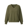thumbnail image 4 of Hurxie Womens V Neck Cropped Sweatshirt Casual Pullover Tops Cropped Length with Chest Pocket Drop Shoulder Casual Fall Style Army Green,XL, 4 of 6