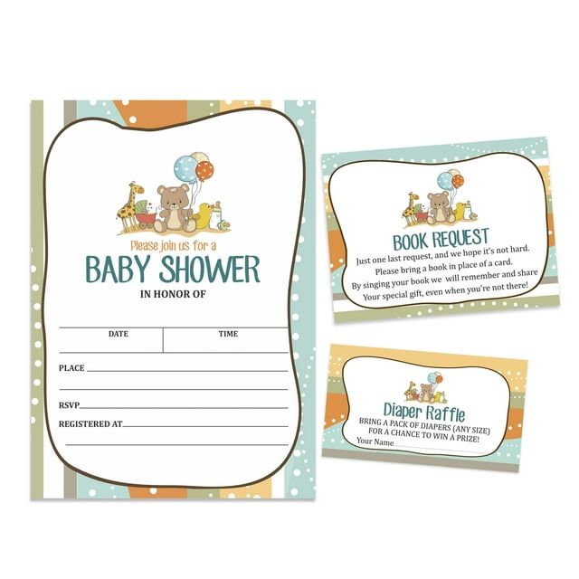 Inkdotpot Set Of 30Jungle Animals Baby Shower Invitations-Diaper Raffle Tickets And Baby Shower Book Request Cards Gender Neutral Invites Its A Boy Its A Girl