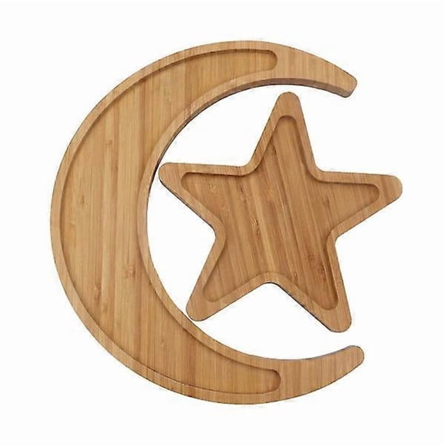 Tyuhe 1 Set Wooden Tray Moon And Star Shaped Wood Serving Tray Set Easy To Clean Food Pallet