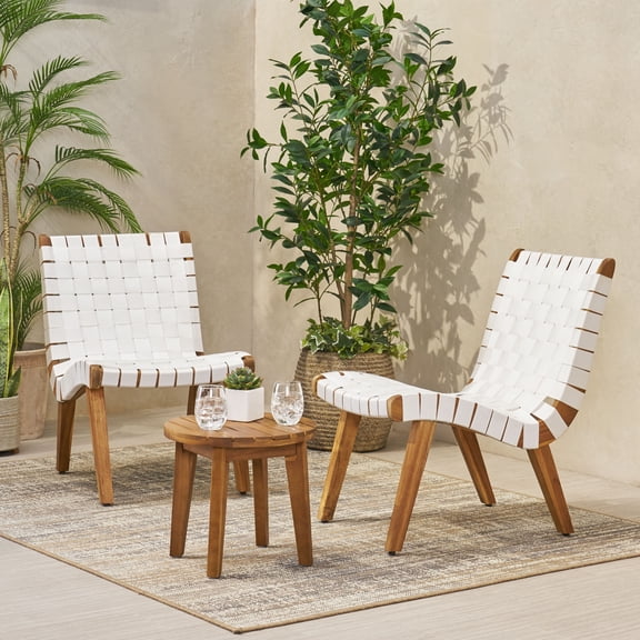 Morganton Rope Weave Outdoor Chat Set, White and Teak