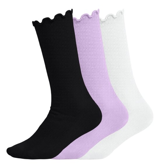 Huiway Kids 3Pairs Cute Ruffle Socks Girls Solid Color Frilly Socks Child Casual Knit Crew Sock MultiColor