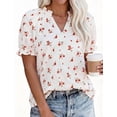 thumbnail image 3 of PRETTYGARDEN Summer Short Sleeve V Neck Shirts for Women Trendy Floral Print Loose Ruffle Tops Business Casual Blouses, 3 of 8