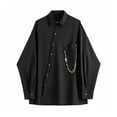 thumbnail image 4 of Camisa de manga larga para hombre, Color puro, cuello vuelto, camiseta de cadena masculina de moda para primavera y verano, 4 of 8