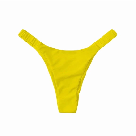 Women High Waist Bikini Swim Bottoms with Adjustable Side Ties Double Solid Color Coverage Swimwear Yellow XL