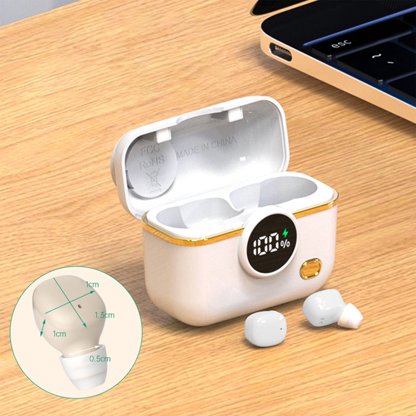 Bluetooth Headphones True Wireless Earbuds 60H Playback LED Power Display Earphones with Wireless Charging Case IPX5 Waterproof in-Ear Earbuds with Mic for TV Smart Phone Laptop Computer Sports,White