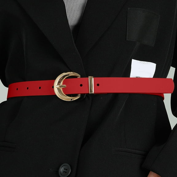 Red Women Leather Waist Belt For Ladies Jeans Pants