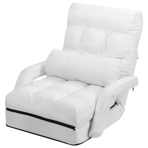 Gymax Canapé Pliant Blanc Chaise Longue Canapé-Lit avec Accoudoirs et Oreiller