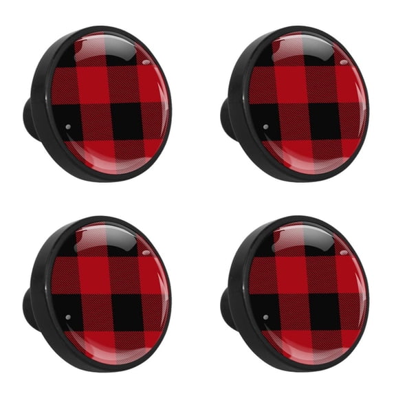 4 Pcs Buffalo Plaid Knobs for Kitchen Cabinet Cupboard Dresser Bookcase Drawer Pulls Handles Round Home Decor