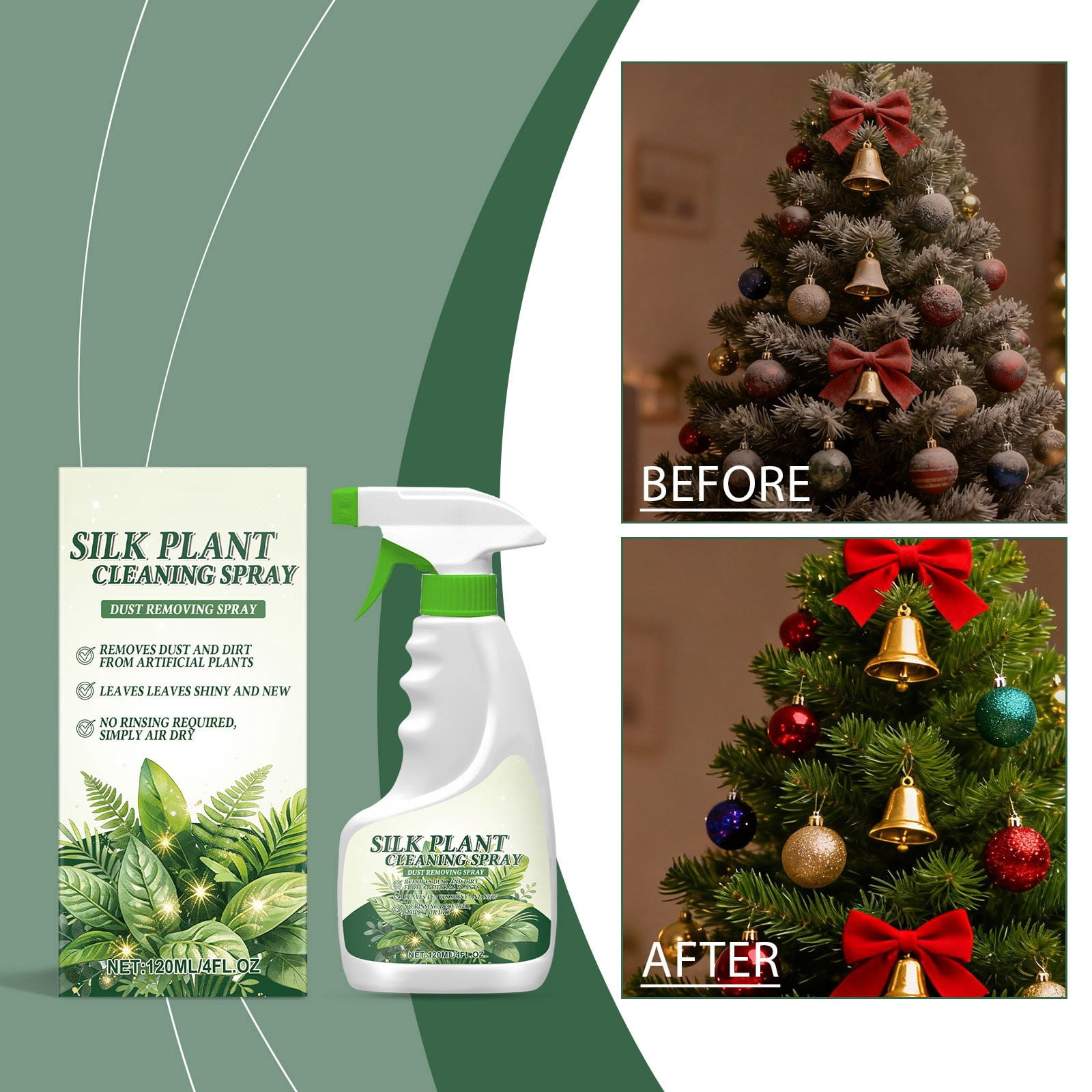 Silk Plant Cleaner Spray, Silk Flower Cleaner Spray, Dust Remover for Fake Plants, No Wipe, Quick Drying for Artificial Flower 4Oz 3Pcs