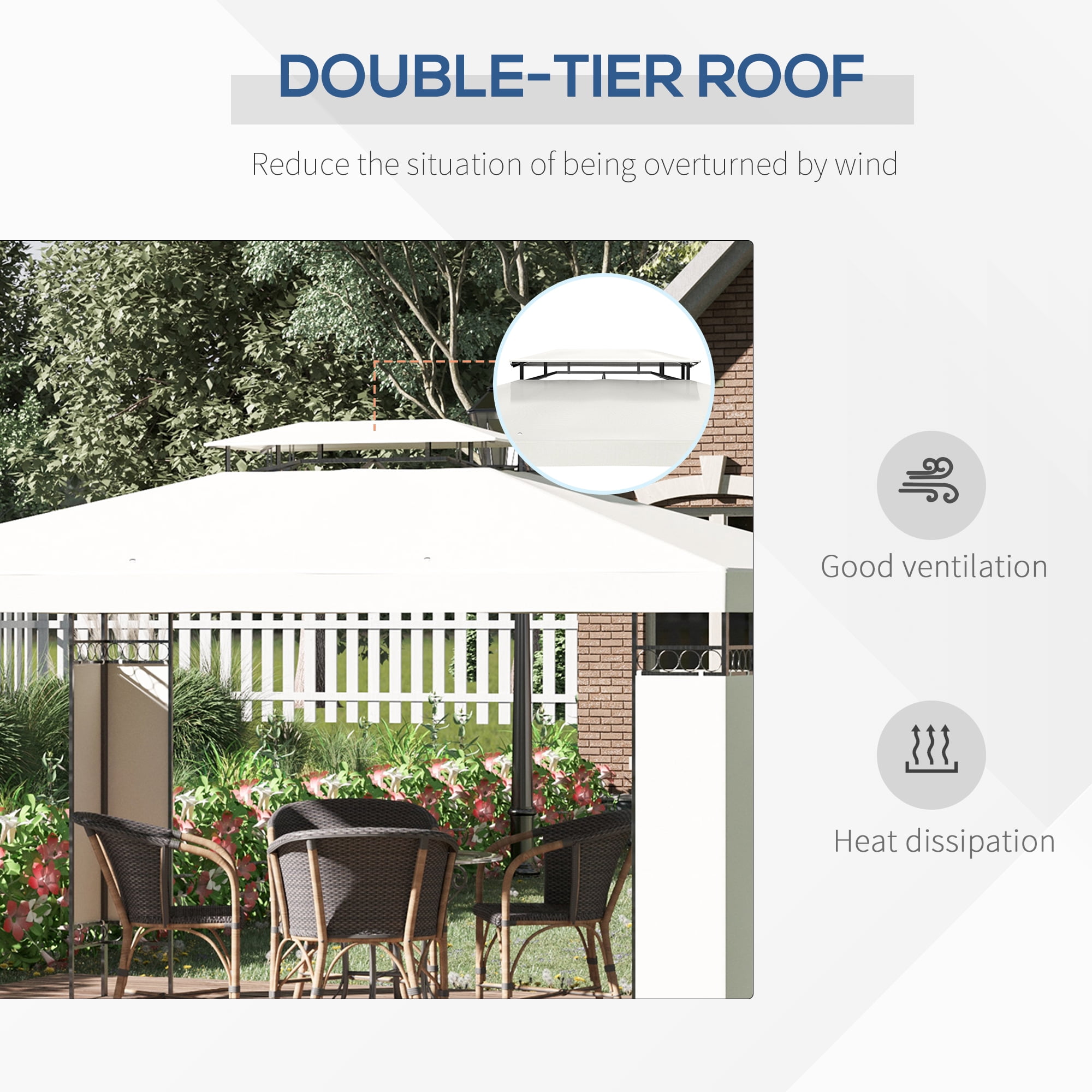 Outsunny 10' x 13' Patio Gazebo, Double Roof Outdoor Gazebo Canopy Shelter with Screen Decorate Corner Frame, for Garden, Lawn, Backyard and Deck, Cream White