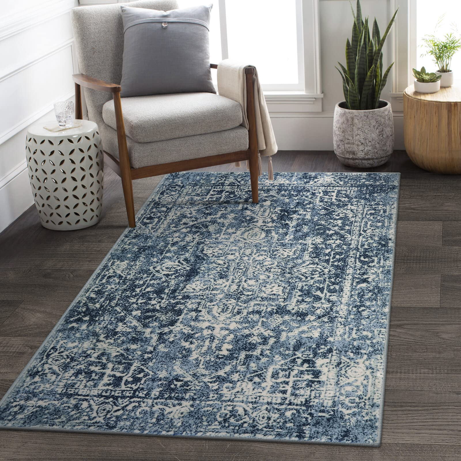 Wonnitar Vintage 3x5 Rug, Washable Rug Runner for Hallways Non-Slip, Traditional Non-Shedding Entryway Mat Soft Carpet for Bathroom Foyer Bedroom