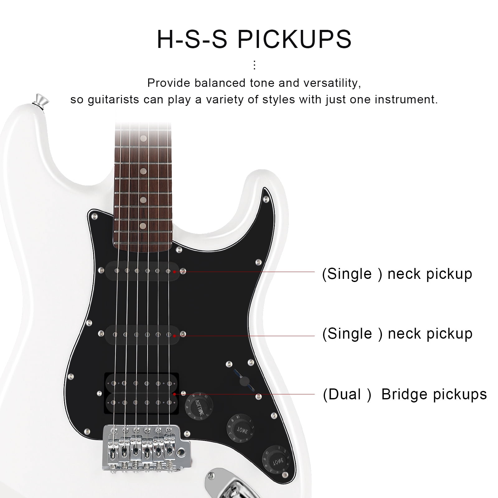 EASTROCK Electric Guitar Kits for Beginner HSS Pickup 39" Full-Size Solid Alder Body with Amp & Bag & Shoulder Strap,White