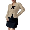 thumbnail image 2 of Suéter de Mujer con Cuello en V, Larga y Lunares, con Detalles de Lazo Ideal para Uso Casual y Elegante en Exteriores Caqui M, 2 of 9