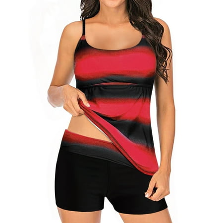 

QYZEU Lane Swimwear Plus Size Sports Bra And Shorts Set Plus Two Back Women Print Piece Set Strappy Swimdress Swimsuits Size Swimwears Tankinis Set