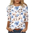 thumbnail image 2 of Purcolt Women's Floral 3/4 Length Sleeve T-Shirts Casual Crew Neck Tunic Tops Summer Beach Vaction Tee Tops, 2 of 7