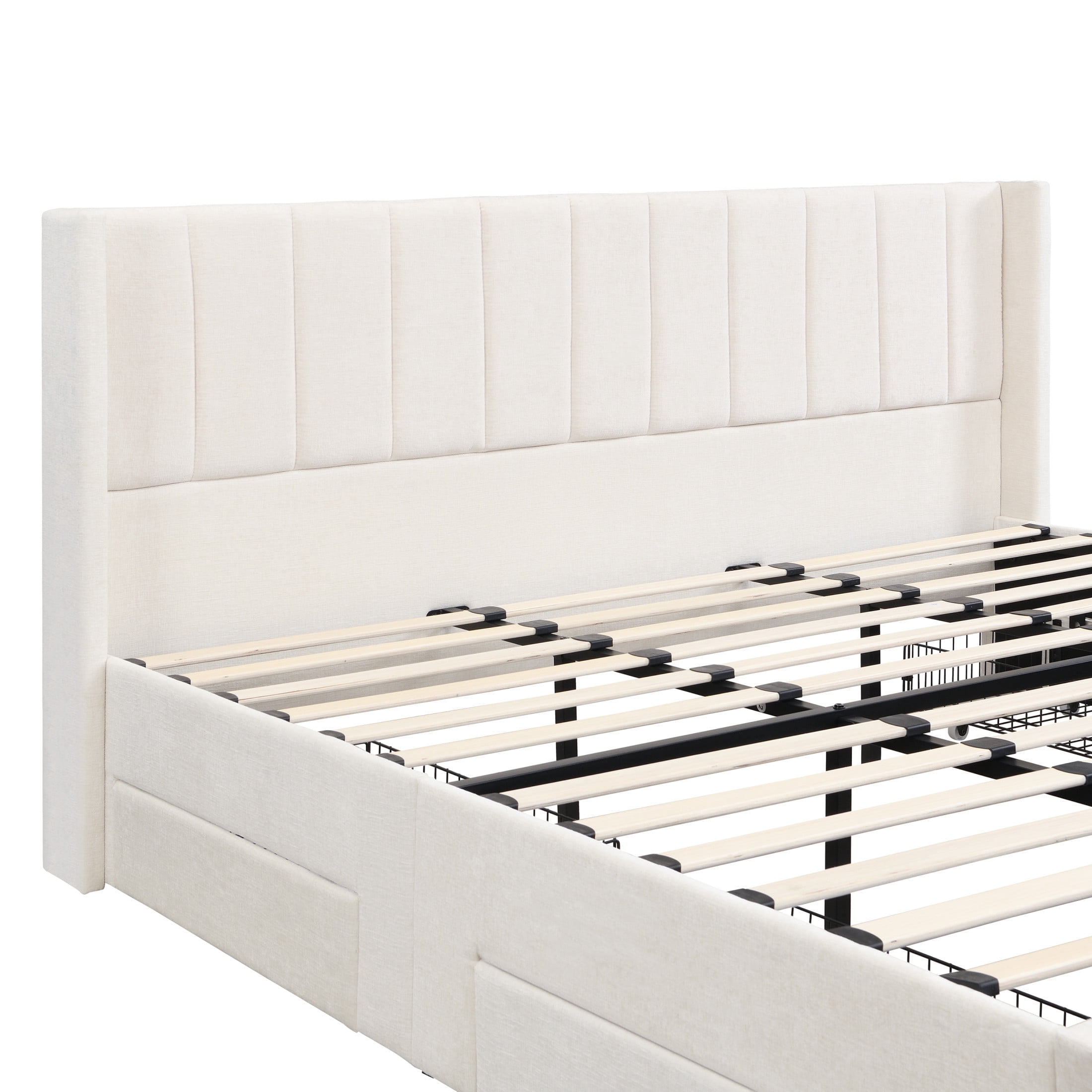 Christopher Knight Home King Chenille Upholstered Storage Bed Frame with 4 Drawers, Beige