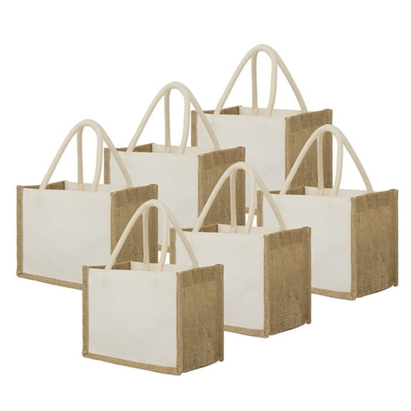 GASTROPOD 6 Pack Mini Cotton Canvas Tote Bags with Burlap Sides,Reusable Grocery Shopping Bag Gift Bag