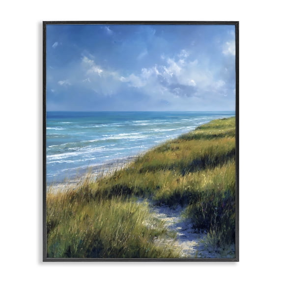 Stupell Industries Coastal Grass & Rolling Waves Black Framed Giclee Art, design by Franklyn Gregory