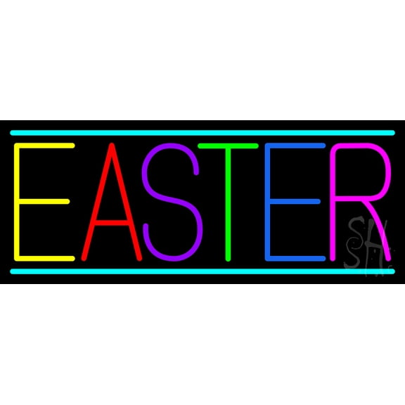 Easter 2 LED Neon Sign 10 x 24 - inches, Clear Edge Cut Acrylic Backing, with Dimmer - Bright and Premium built indoor LED Neon Sign for special occasion decor.