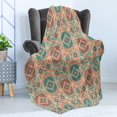 thumbnail image 4 of Mexican Soft Flannel Fleece Throw Blanket, Vintage Pastel Toned Geometric Composition American Motifs, Cozy Plush for Indoor and Outdoor Use, 60" x 80", Sea Green Dark Coral, by Ambesonne, 4 of 5