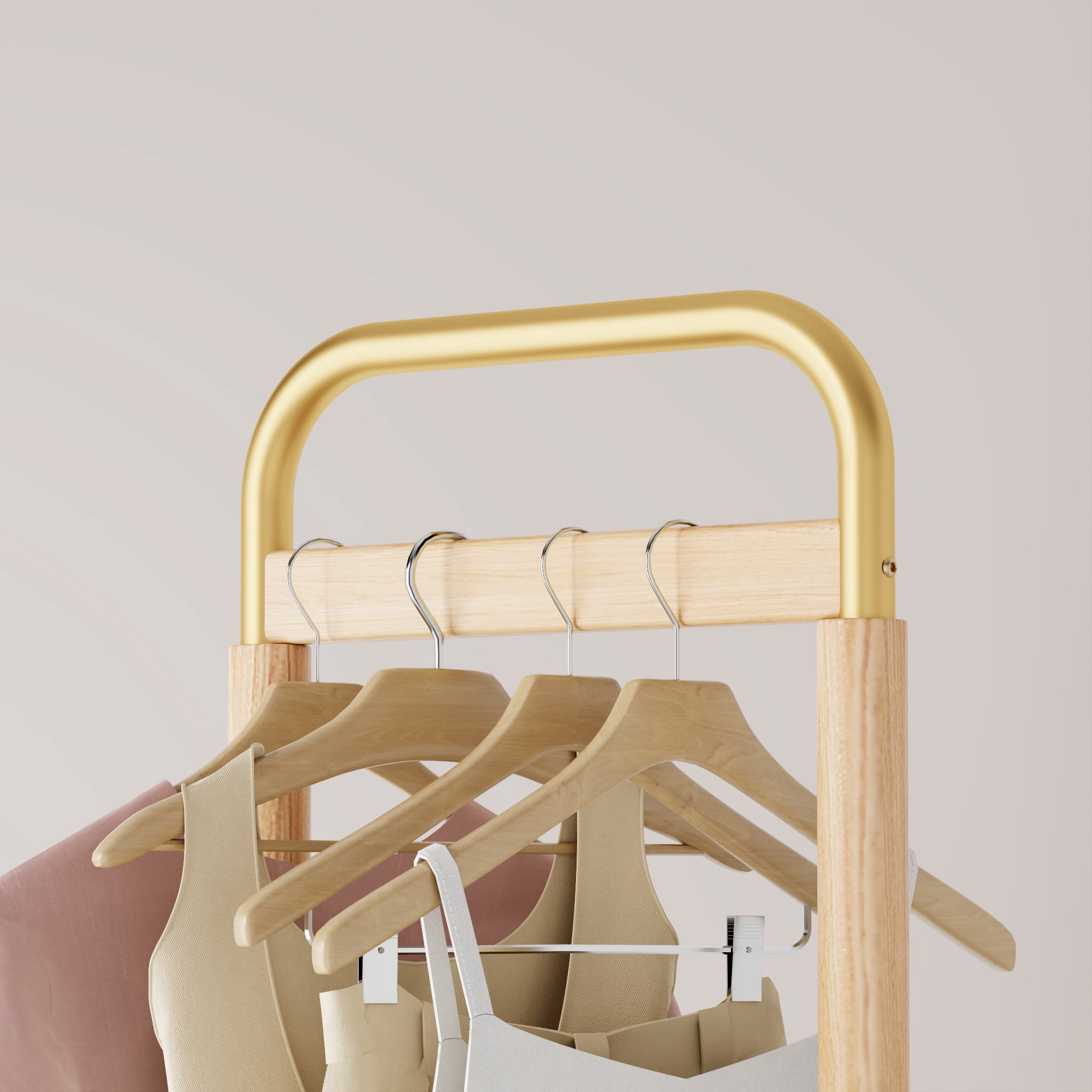 HOQBN 71"H Coat Racks Solid Wood Hanger with Wheel,Easy to Assemble for Bedroom,Hallway,Living Room,Natural
