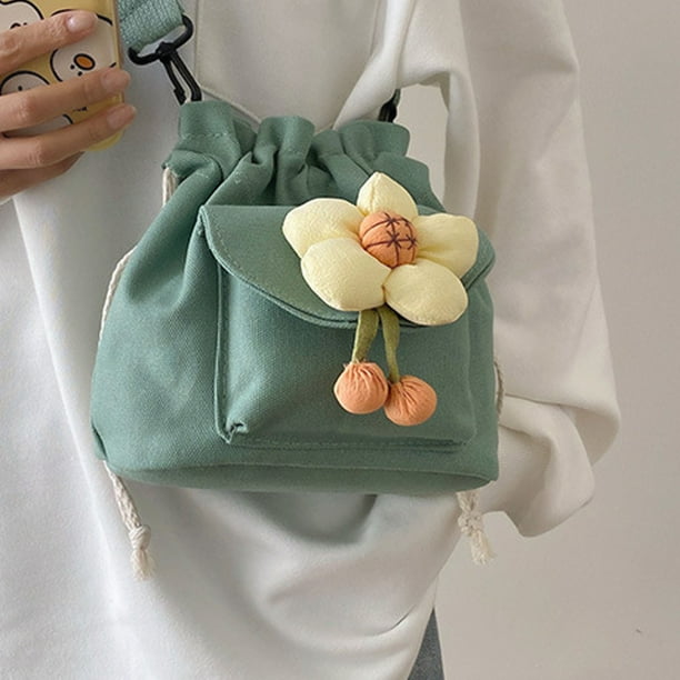 Bucket Bag Handbag Hand Bag Long Strap Canvas Single Shoulder Purse Drawstring for Party Travel Light Green Free Size Walmart