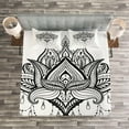 thumbnail image 3 of Ambesonne Folk Quilted Bedspread Set 3 Pcs, Lotus Flower Culture, King Size, White Black, 3 of 3