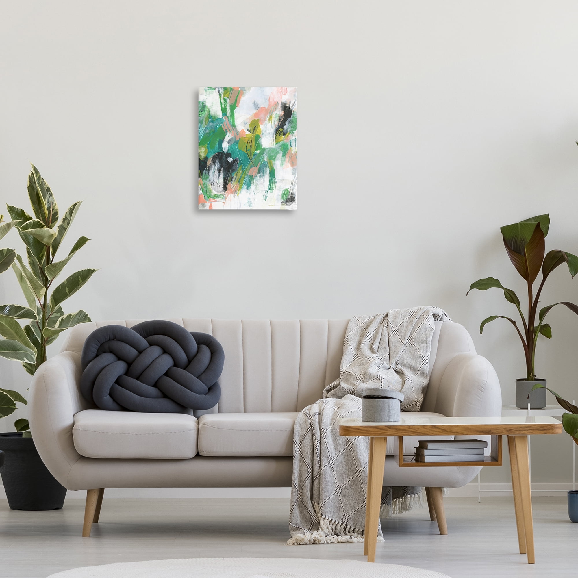 Stupell Industries Chaotic Green & Pink Abstract Abstract Painting Gallery Wrapped Canvas Art Print Wall Art, 16 x 20