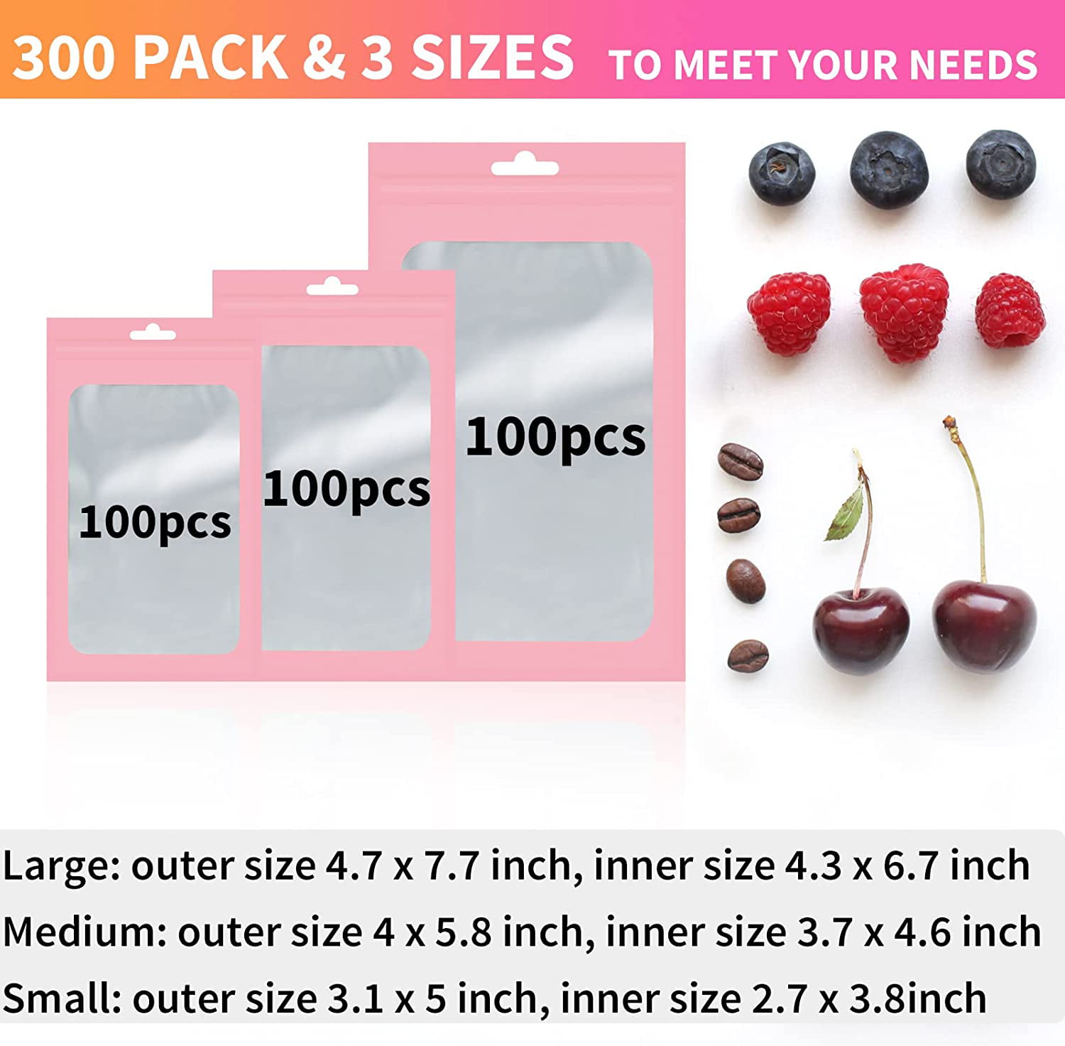 300pcs Zipper Poly Bags, Magicalmai Clear Plastic Zip Lock Baggies  Reclosable Thicken Zip Bags for Small Items/Food