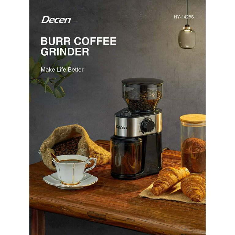 Decen Electric Burr Coffee Grinder, Adjustable Burr Mill, Black, Size: 9.8 x 7.08 x 4.72