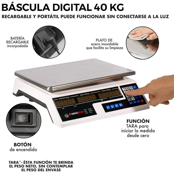 Báscula Comercial Digital Lcd 40 Kg Recargable Tecla Tara