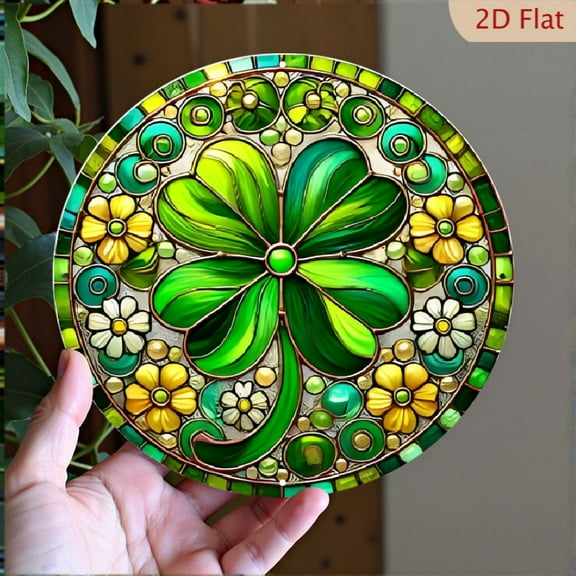 2D Flat, Lucky Clover 8*8_ Round Metal Sign - Irish-Inspired Wreath Decor for Home, Cafe, Bar - St Patrick's Day Gift & Office Wall Art, Waterproof & Rust-Resistant, Perfect for Room Decor