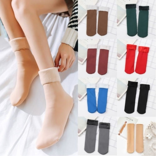 Women Plain Winter Thick Warm Fleece Lined Thermal Stretchy Socks Elastic Fit US 