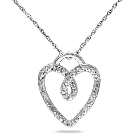 Miabella Diamond-Accent Diamond 10kt White Gold Heart Pendant