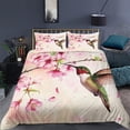 thumbnail image 2 of Funda Nórdica Queen Size Rosa Flor Pájaro Ropa de Cama Set Romántico Primavera, 2 of 6