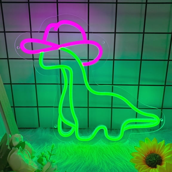 Dinosaur Neon Sign, Cowgirl Dinosaur Led Signs for Wall Decor, Dimmable Neon Light Sign for Girls Room, Bedroom, Game Room, Kids Room, Bar Decoration, USB Powered Light Up Neon Signs