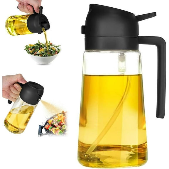 Oil Dispenser for Kitchen Spray, 2 in 1 Glass Oil Sprayer & Dispenser, 470ml Oil Dispenser Bottle Spray and Pour, Olive Oil Sprayer for Cooking, Transparent Oil Dispenser for BBQ Salad Baking (Black)