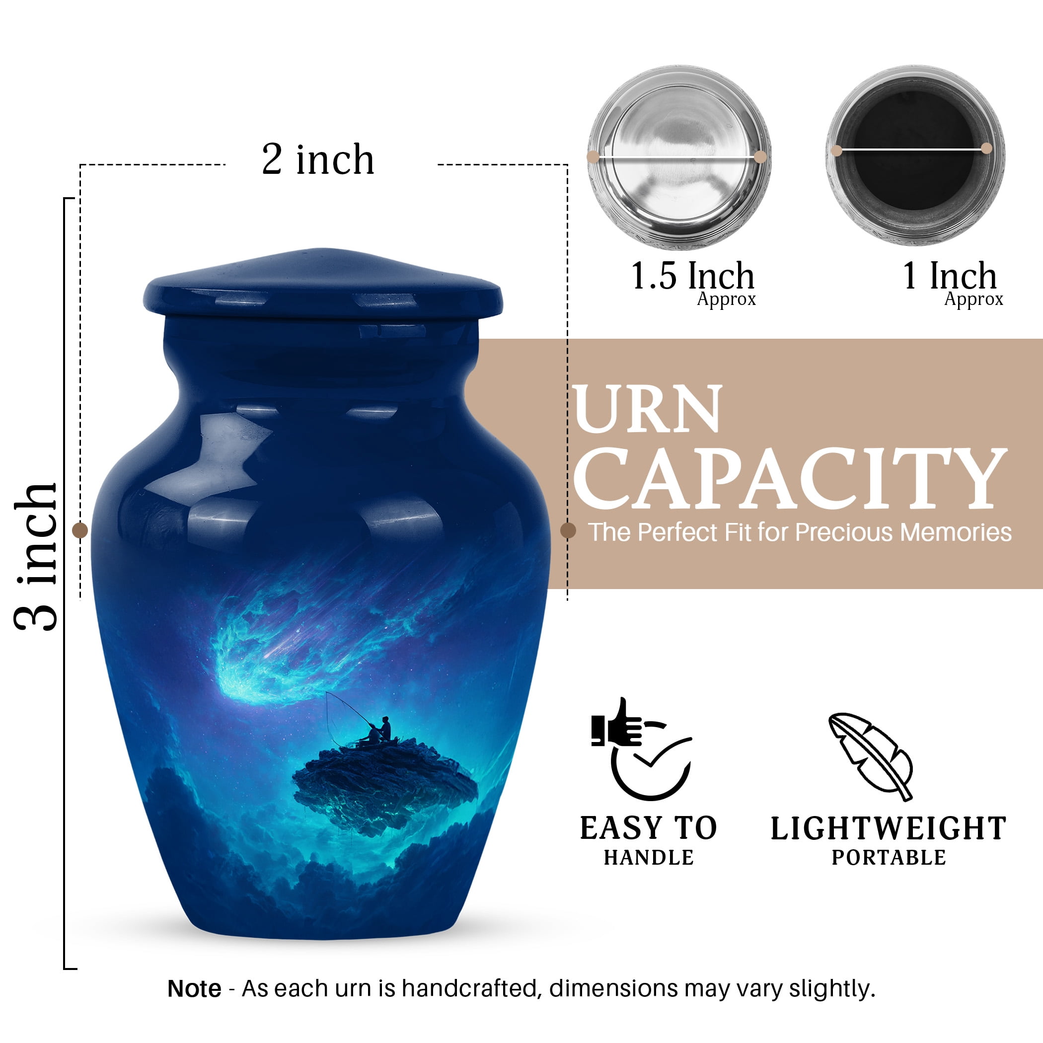 JAGSHASHI Fishing Mini Keepsake Urn For Ashes For Women – Fisherman Small Cremation Urn For Ashes Adult Male or Pets – Funeral Token Urns with Velvet Box – Memorial Tribute for Families (Blue 3 Inch)