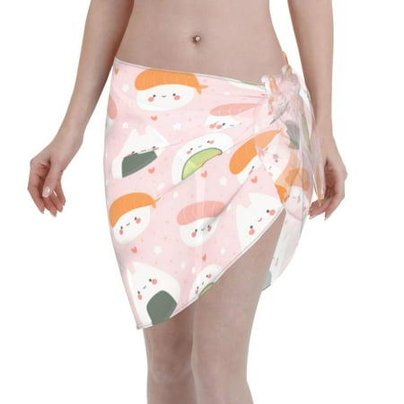 Ocsxa Cute Sushi Print Sarong Coverups For Women Bathing Suit Wrap Swimsuit Skirt Beach Bikini Cover Up Swimwear