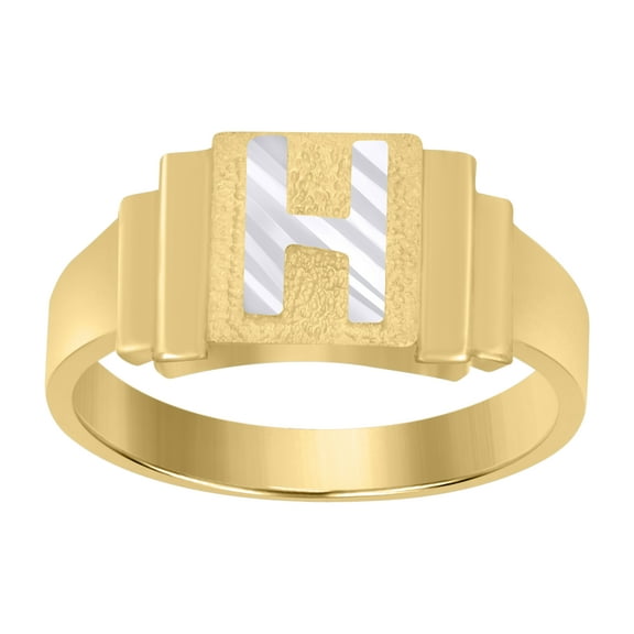 10kt 10k Two-tone Gold Unisex Initial Alphabet H Ring