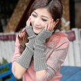 thumbnail image 3 of Women's Scale Design Winter Warm Knitted Long Arm Warmers Gloves2setgray + Black, 3 of 5