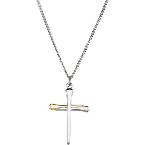 14K Yellow Gold-Plated Sterling Silver Nail Cross 24" Necklace
