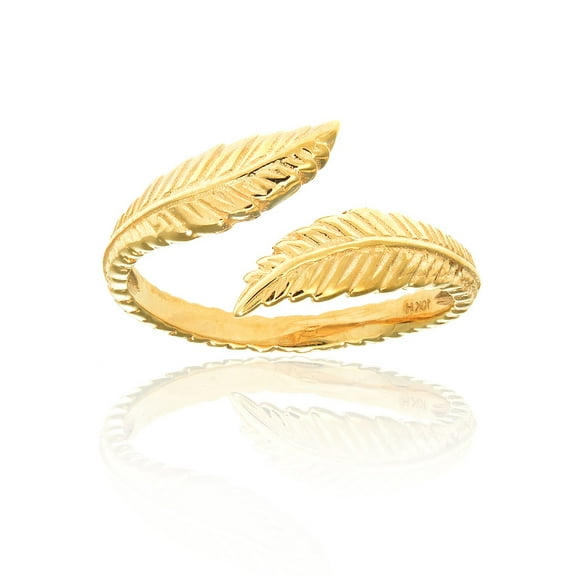 10k Solid Yellow Gold Leaf Cross Over Adjustable Ring or Toe Ring