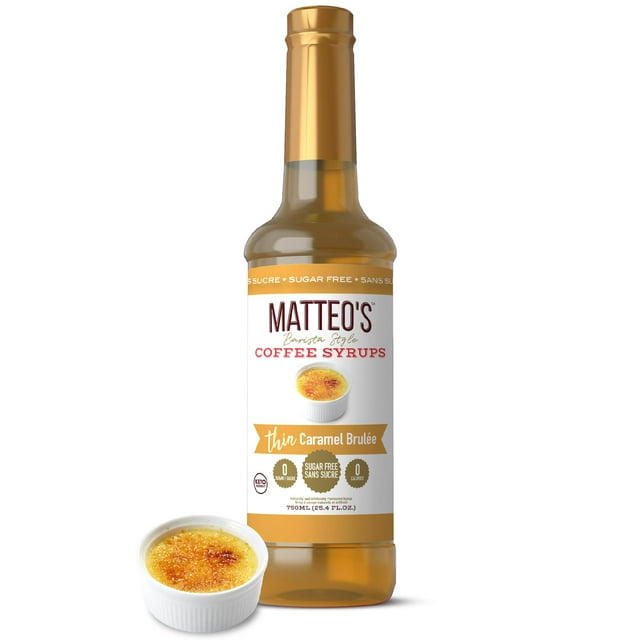 Matteo's Sugar Free Coffee Syrup, Caramel Brulee, 750mL, 0 Calories, 0 Sugar, (Single Bottle)