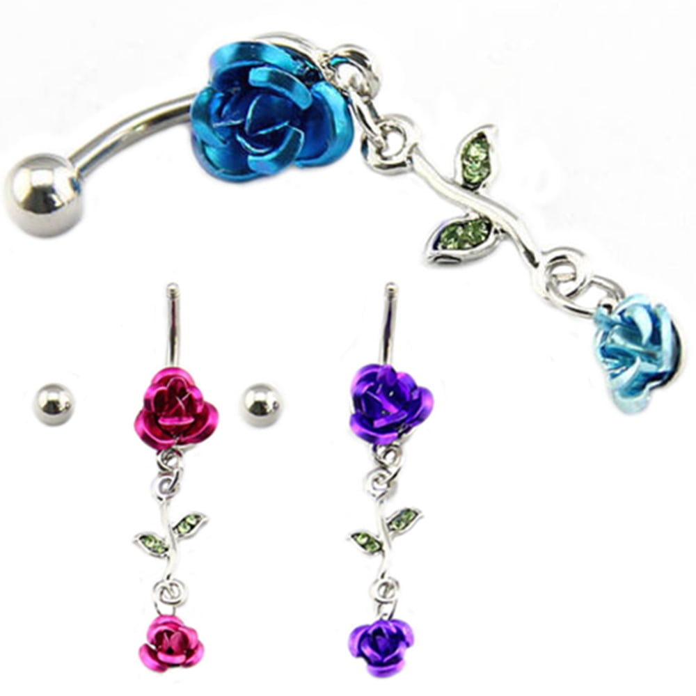harmtty Romantic 2Rose Connected Dangling Belly Ring Fashion Navel Button Jewelry Gift