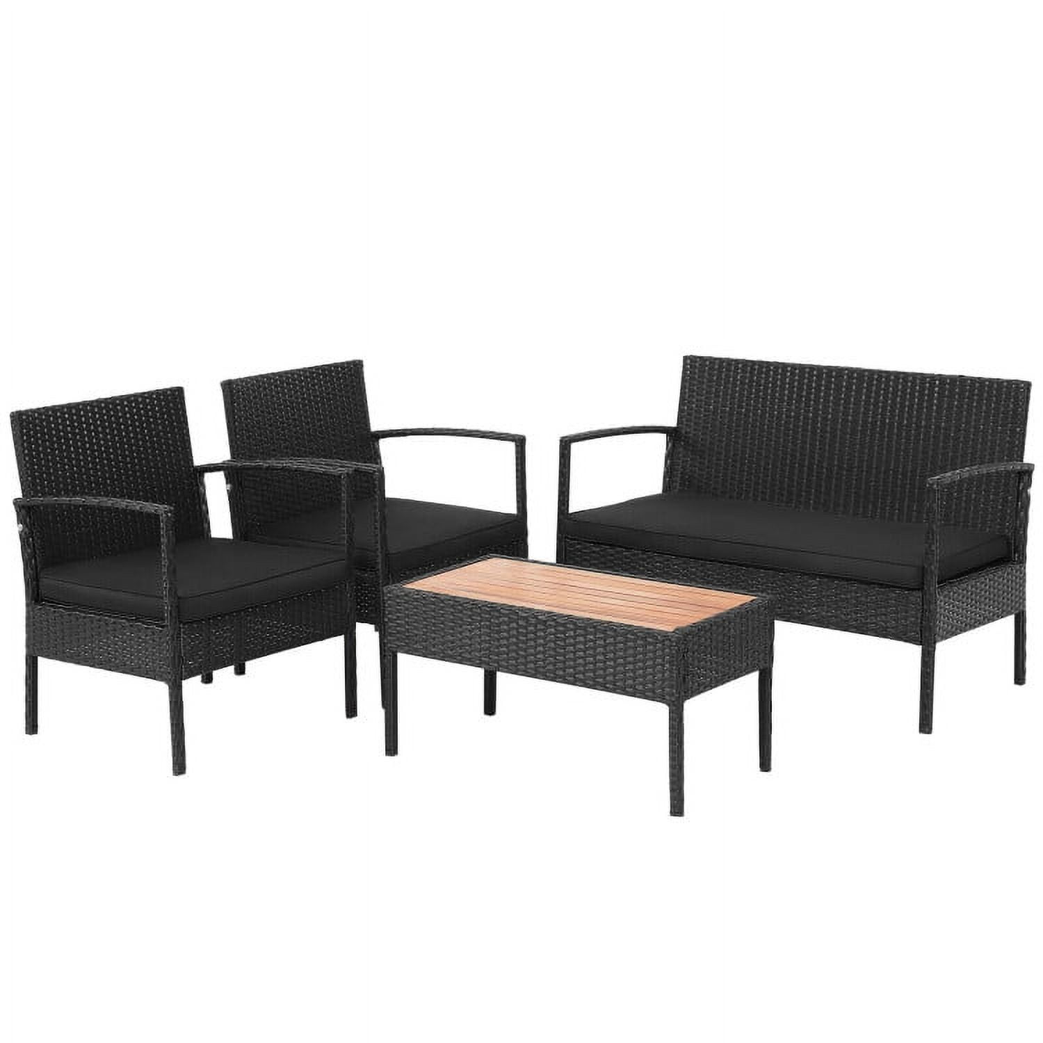Aimee Lii Rattaner Outdoor Patio Furniture, 4 Pieces Patio Rattan Wicker Conversation Set Sofa Cushioned Wooden Tabletop, Black Aimee Lii Rattaner Outdoor Patio Furniture, 4 Pieces Patio Rattan Wicker Conversation Set Sofa Cushioned Wooden Tabletop, Black