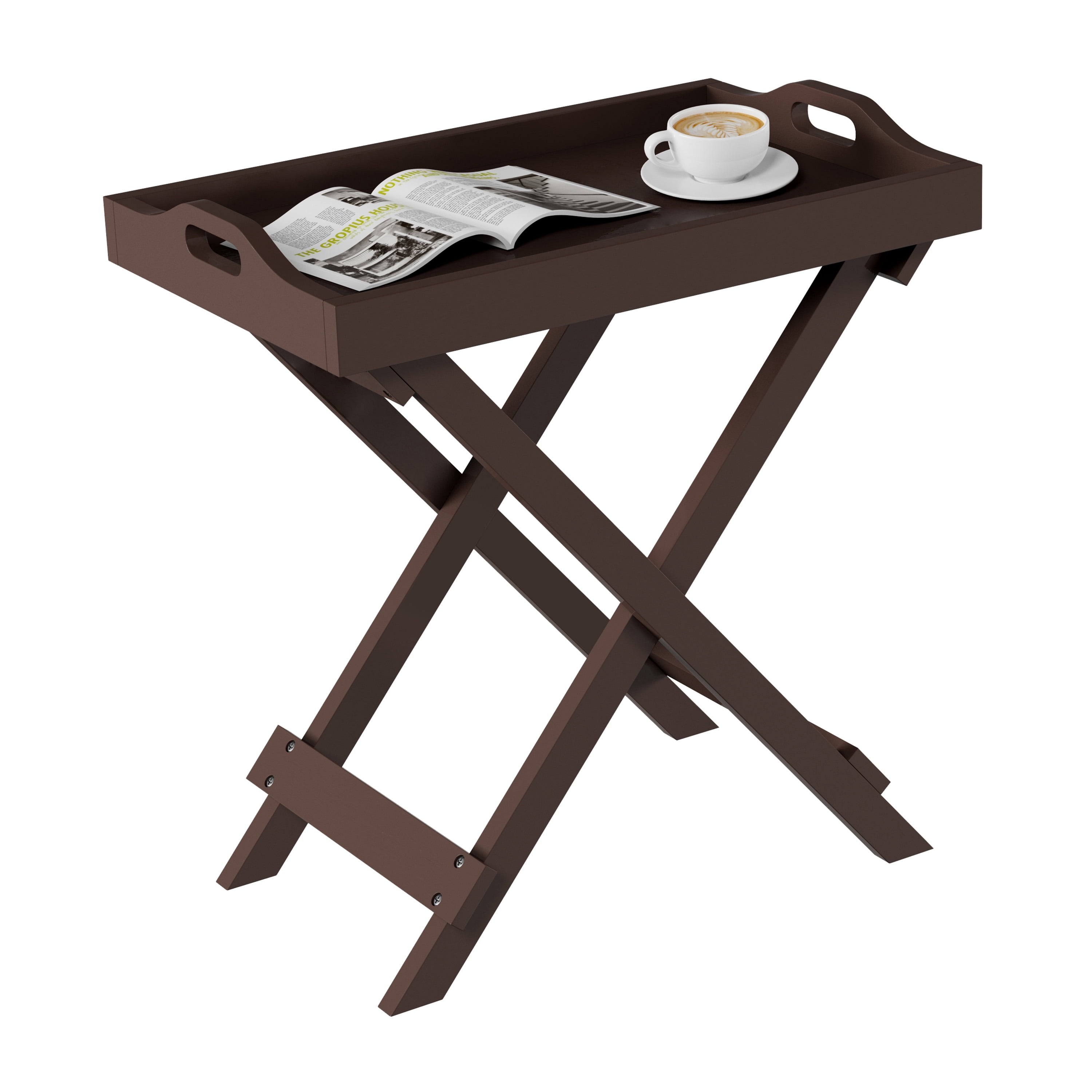 Lavish Home 23-inch End Tables Set of 2 – Folding Tray Table with Removable Top (Brown)